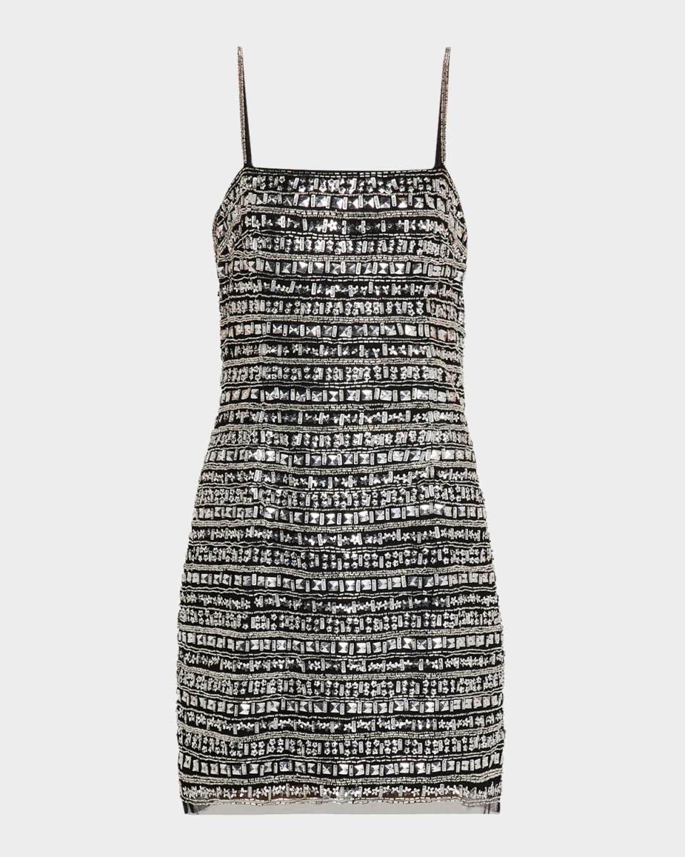 Ember Square-Neck Bead & Sequin Mini Dress